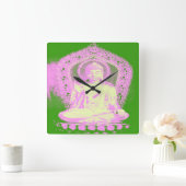 Buddha - Green - Wall Clock Quadratische Wanduhr (Zuhause)