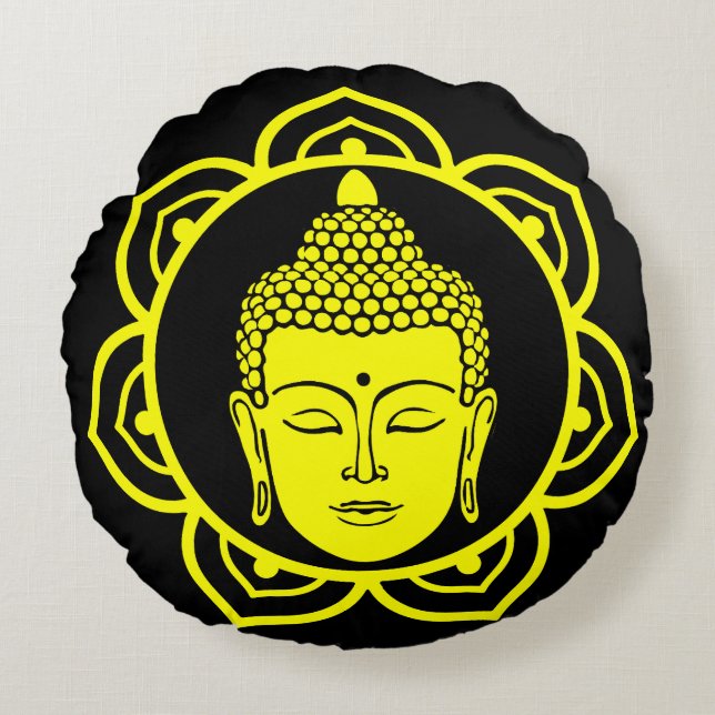 Buddha Head Meditation Pillow Rundes Kissen (Vorderseite)
