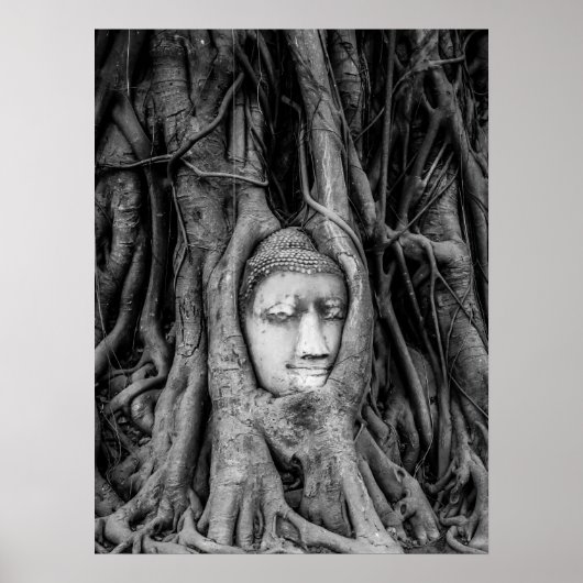 Buddha Head Poster Thailand Schwarz/Weiß (Vorne)