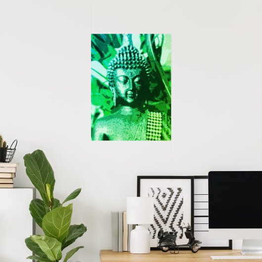Buddha Helles Grün Ombre Meditation Zen Kunst Poster (Heimbüro)