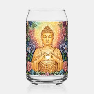 Buddha, Herz des Lichts, Glas, Floral, Vintage Dosenglas