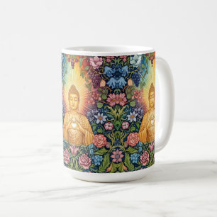 Buddha, Herz des Lichts, glücklich, floral, Vintag Kaffeetasse