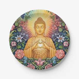 Buddha, Herz des Lichts, Party, Floral, Vintage Pappteller