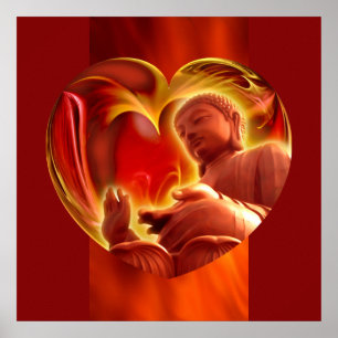 BUDDHA Herz   Feuer rot Poster