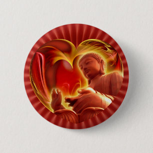 BUDDHA Herz rote Radialstrahlen Button