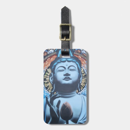 Buddha im Blau Gepäckanhänger (Vorderseite vertikal)
