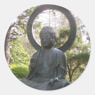 Buddha im japanischen Tee-Garten Runder Aufkleber