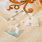 Buddha im Sonnenuntergang mit glühendem mystischem Puzzle (Seite)