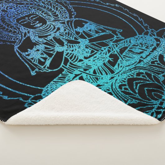 Buddha in Aquamarin und blau flammen Sherpadecke (3/4)