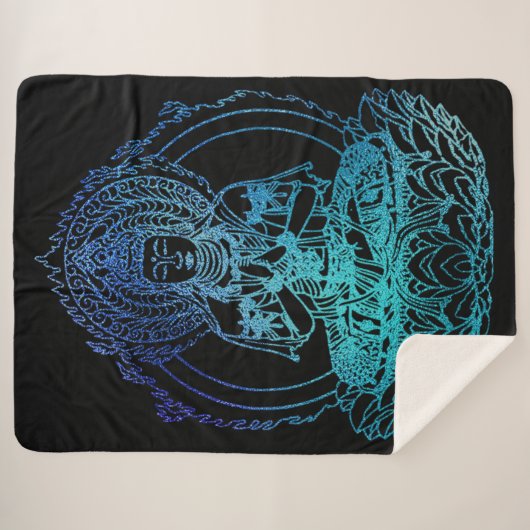 Buddha in Aquamarin und blau flammen Sherpadecke (Vorderseite (Horizontal))