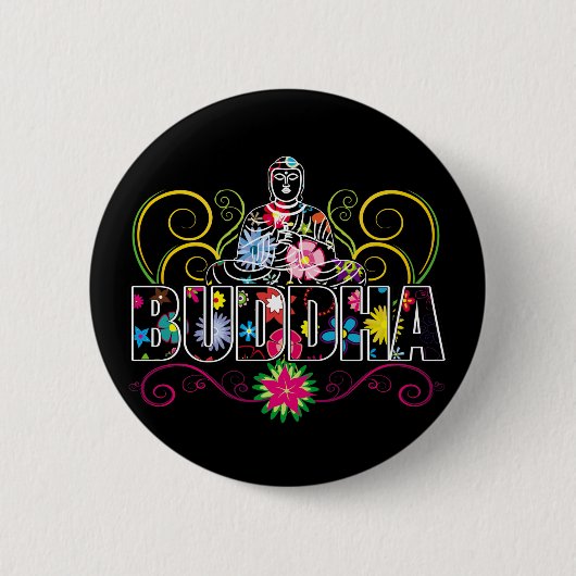 Buddha in den Blumen Button (Vorderseite)