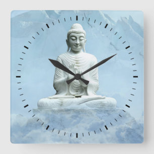 Buddha in Wolken Quadratische Wanduhr