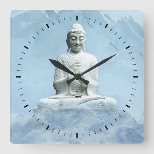 Buddha in Wolken Quadratische Wanduhr (Vorderseite)