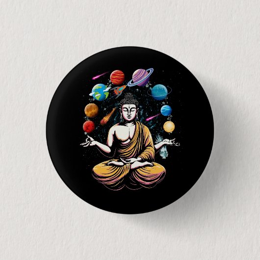 Buddha Juggling Space Planets Zen Yoga Meditation Button (Vorderseite)