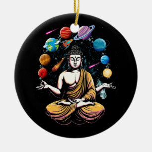 Buddha Juggling Space Planets Zen Yoga Meditation Keramik Ornament