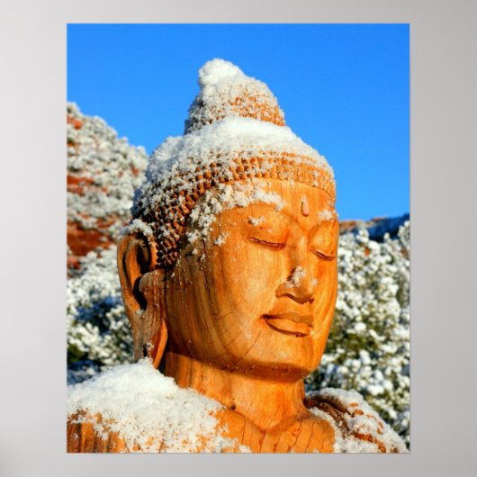 Buddha Kopf im Schnee Poster (Vorne)