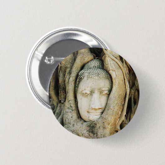 Buddha Kopf in der Feigenbaum .. Ayutthaya, Thaila Button (Vorne & Hinten)