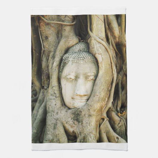 Buddha Kopf in der Feigenbaum .. Ayutthaya, Thaila Geschirrtuch (Vertikal)