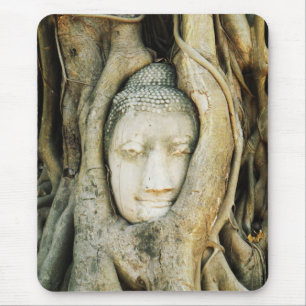 Buddha Kopf in der Feigenbaum .. Ayutthaya, Thaila Mousepad
