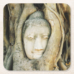 Buddha Kopf in der Feigenbaum .. Ayutthaya, Thaila Rechteckiger Pappuntersetzer