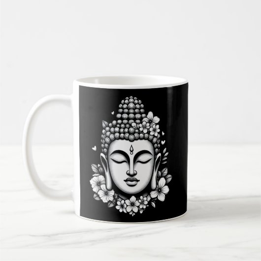 Buddha-Kopf mit Blume Kaffeetasse (Links)