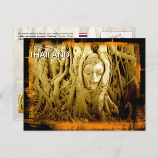 Buddha Kopf verstrickt in Feigenwurzeln, Ayutthaya Postkarte (Vorne/Hinten)