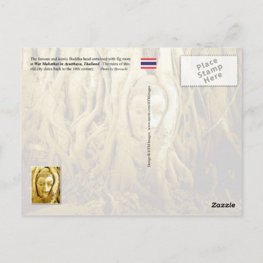Buddha Kopf verstrickt in Feigenwurzeln, Ayutthaya Postkarte (Rückseite)
