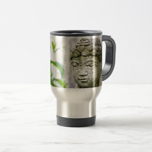 Buddha-Kopfstatue Reisebecher (VorderseiteRechts)