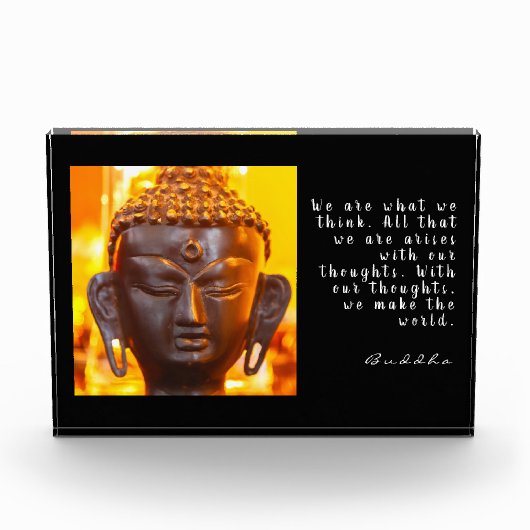 Buddha-Kopfstatue und Zitat Fotoblock (Vorderseite)