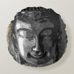 Buddha Lächeln I - halb schwarz + Ihre Ideen Rundes Kissen