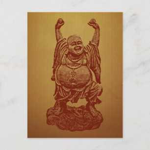 Buddha lachend (dunkelrot) postkarte