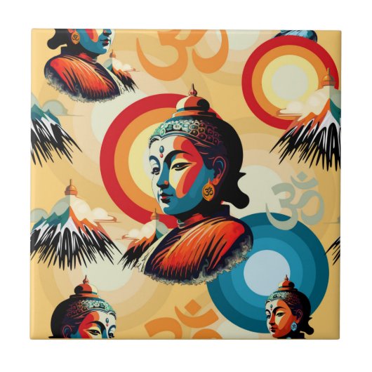 Buddha Lord Retro Pop Art Unsichtbar Fliese (Vorderseite)