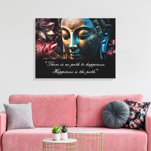 Buddha Lotus Blume Zitat Stretched Canvas Print Leinwanddruck (Insitu (Wohnzimmer))