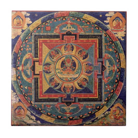Buddha Mandala Antike Tibetische Thanka Tile Fliese (Vorderseite)