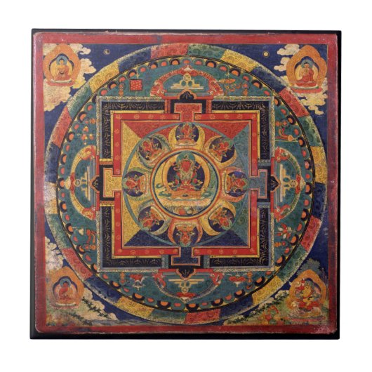Buddha-Mandala-Antiken-Tibetaner Thanka Fliese (Vorderseite)