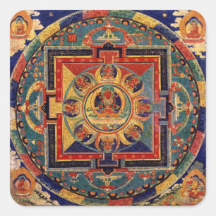 Buddha Mandala Antique Tibetan Thanka Quadratischer Aufkleber