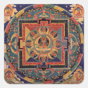 Buddha Mandala Antique Tibetischer Thanka Quadratischer Aufkleber
