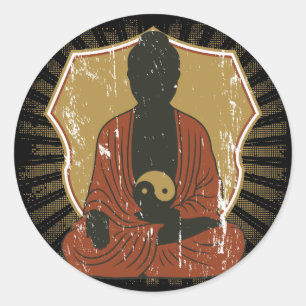 Buddha Meditating Yin Yang Runder Aufkleber