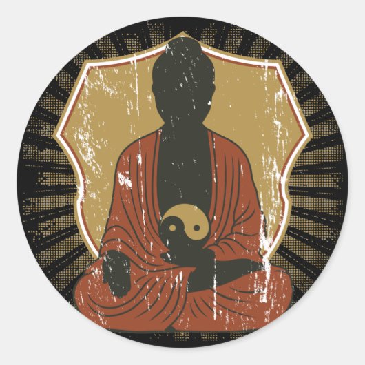 Buddha Meditating Yin Yang Runder Aufkleber (Vorderseite)