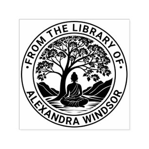 Buddha meditiert unter Baum Bibliotheksbuchname Permastempel