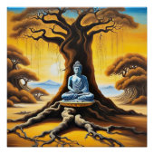 Buddha meditiert unter Baum Poster (Vorderseite)