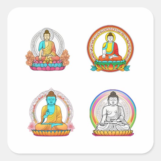 Buddha mit farbenfrohen Blume 4 Pack Stickers (Vorderseite)