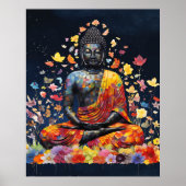 Buddha mit farbenfrohen Wildblumen vermitteln Poster (Vorne)