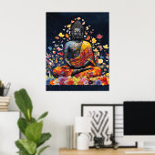 Buddha mit farbenfrohen Wildblumen vermitteln Poster (Heimbüro)