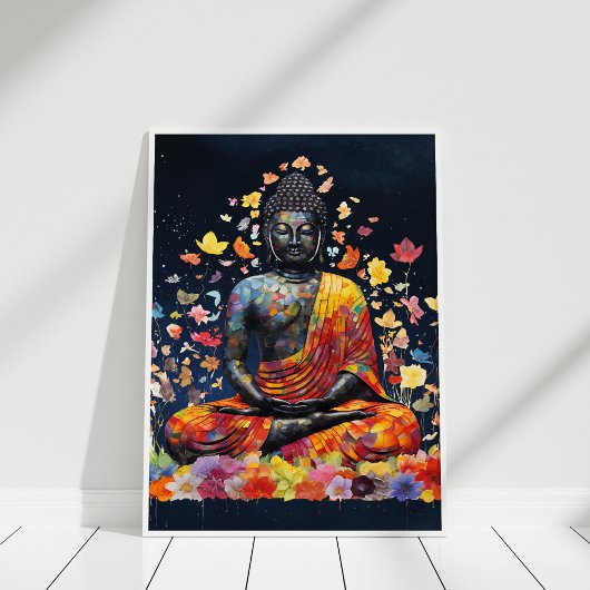 Buddha mit farbenfrohen Wildblumen vermitteln Poster