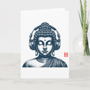 Buddha mit Kopfhörern Vintage Retro Grau, Uni Karte