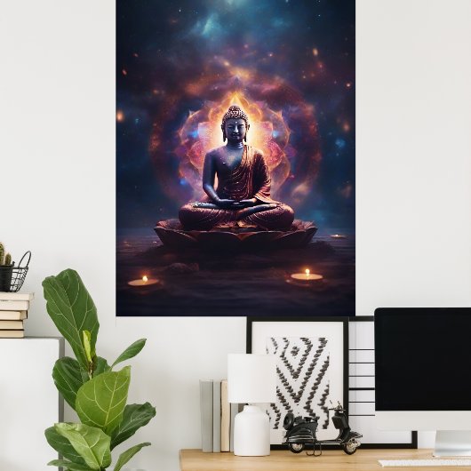 Buddha mit Mandala im Universum vermitteln Poster (Heimbüro)