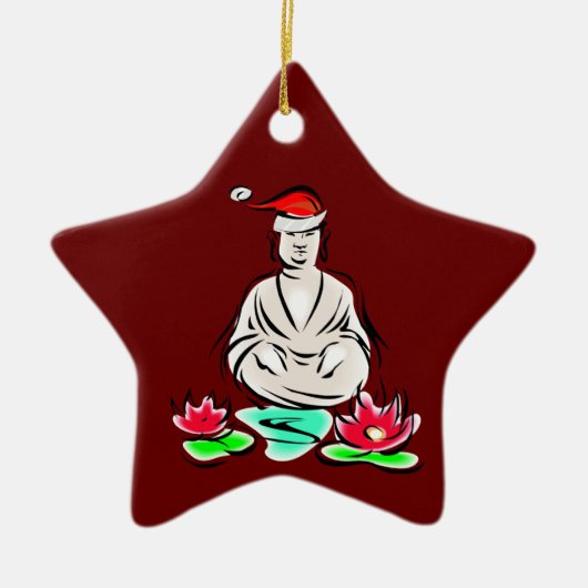 Buddha mit Weihnachtsmannmütze Keramikornament (Vorne)