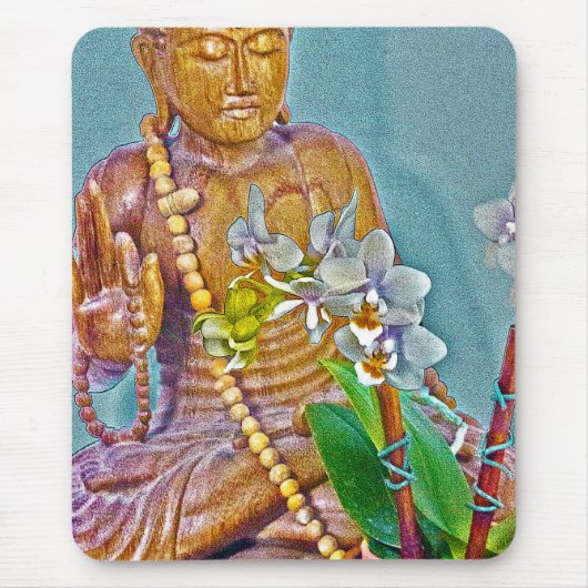 Buddha mit weißen Orchideen Mousepad (Vorne)
