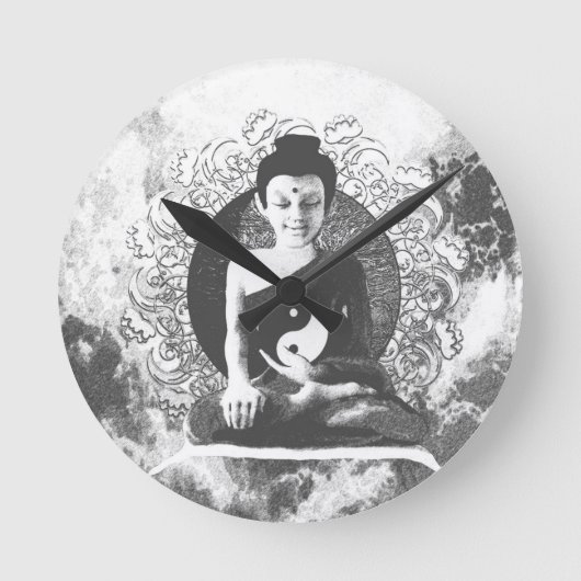 Buddha mit Yin Yang vermitteln Runde Wanduhr (Vorderseite)